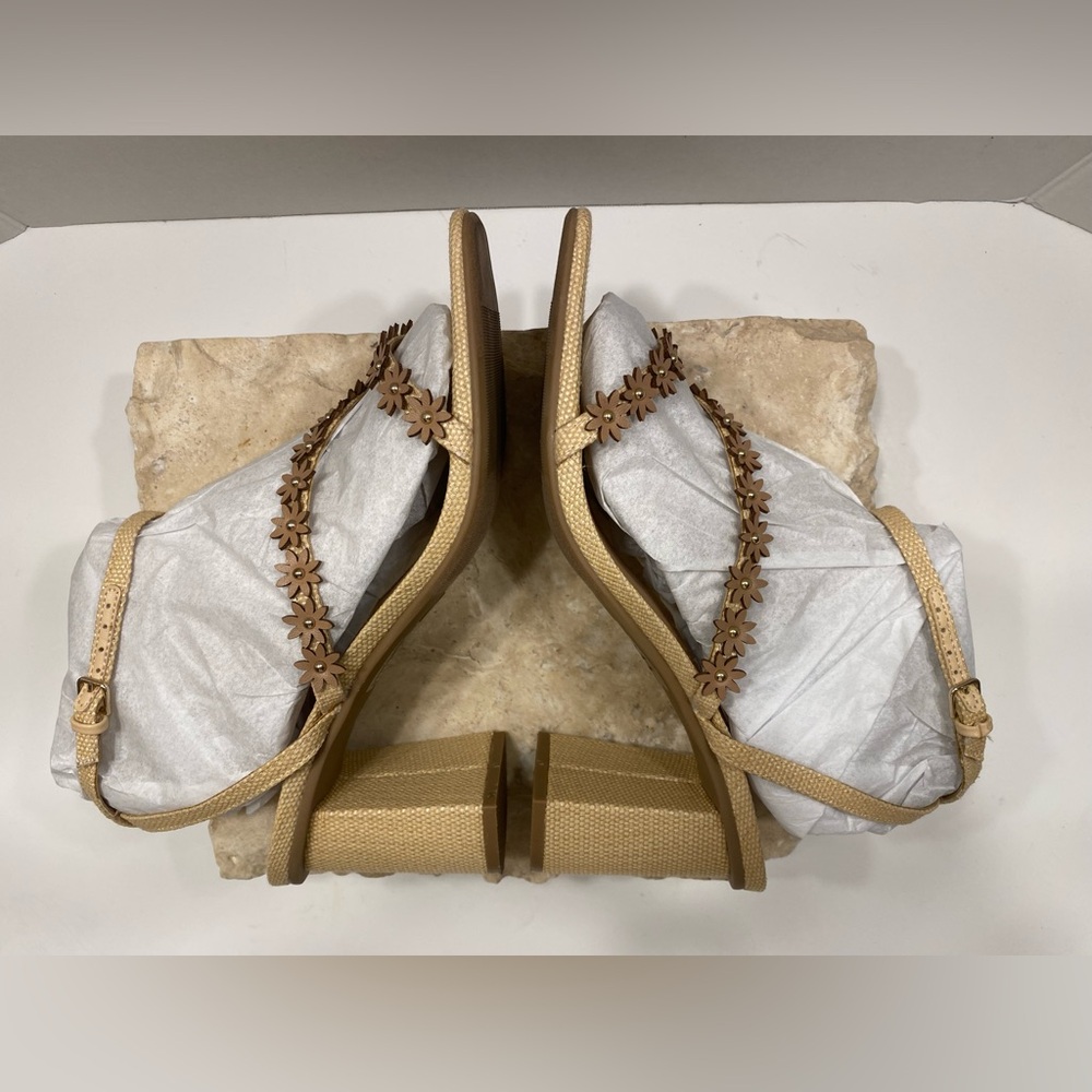 Sz 10 NIB A New Day Mirabel Linen Cream Block High Heel Strappy Sandals - Picture 7 of 14